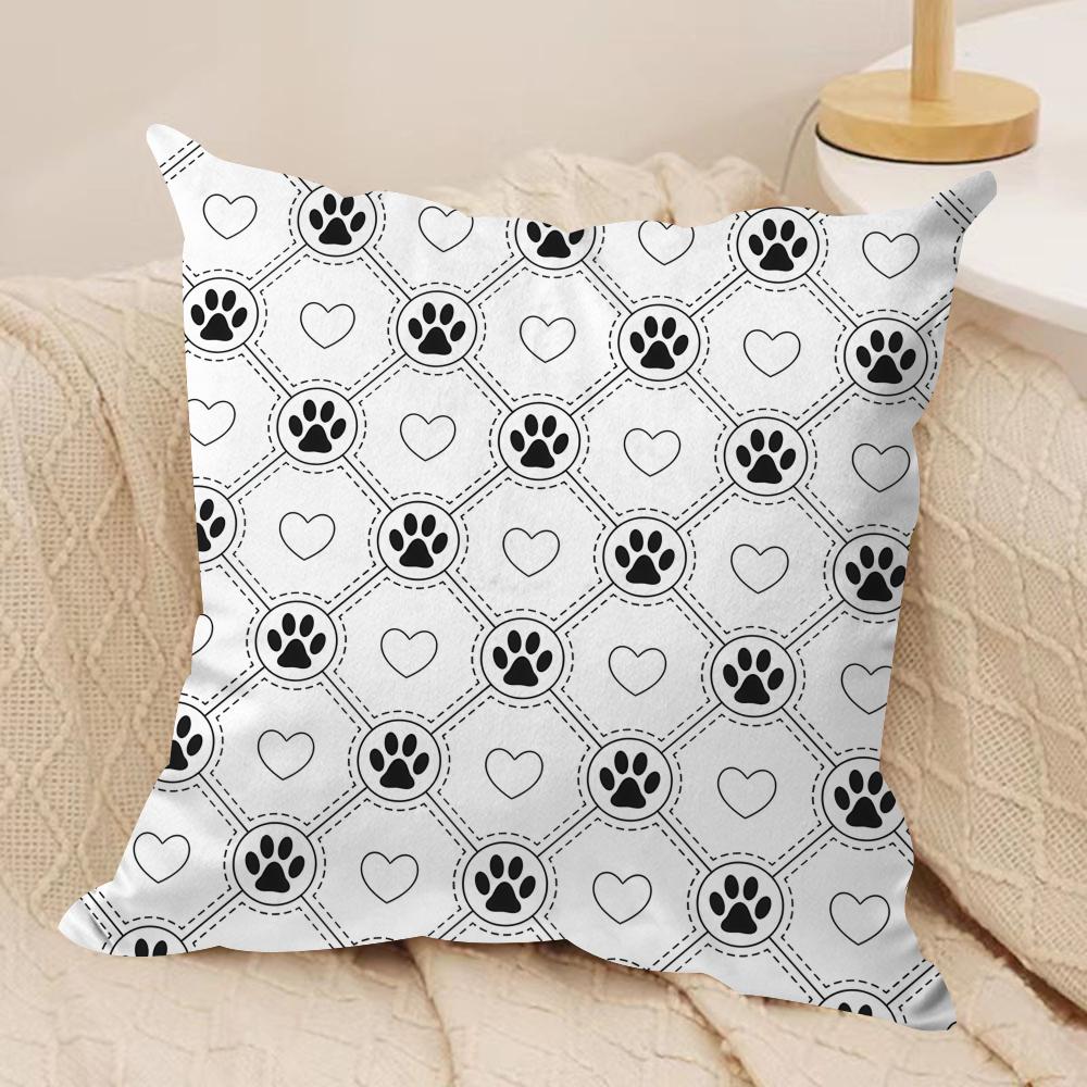 Cute Dog Paw Pattern Cushion Cover Silky Short Plush Invisible Zipper Dustproof Sofa Pillow Case for Home Decor