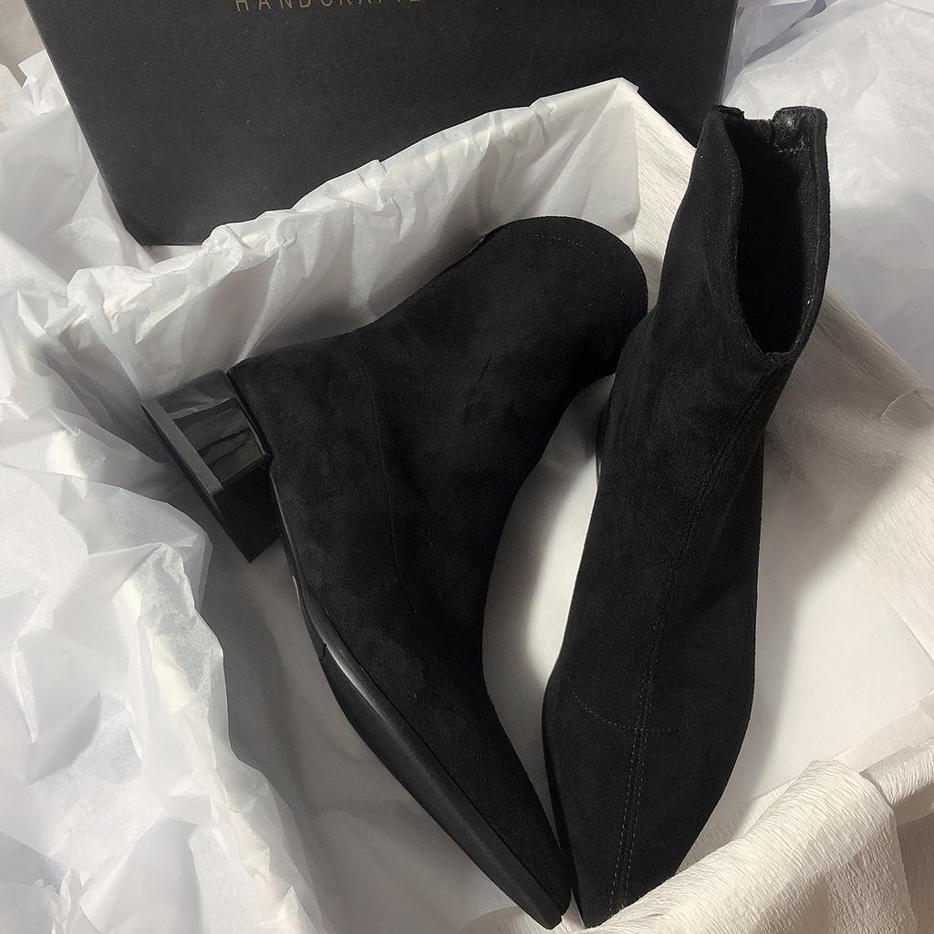 Мода сексуальные остроносые высокие каблуки ботильоны зимние теплые замшевые туфли женские 2025 тренд мода массивные туфли элегантные туфли-лодочки Botas Mujer