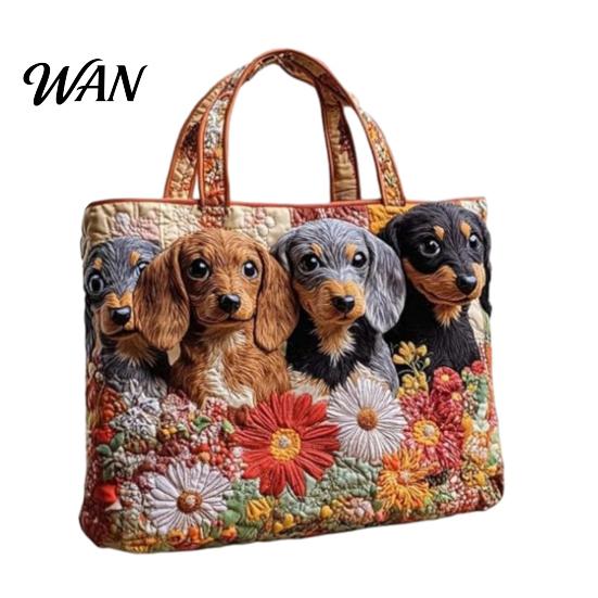 Women Commuter Tote Quilted Bag Retro Print Fabric Vintage Lightweight Large Capacity Foldable Handbag for Daily Use Travel Grocery Shopping