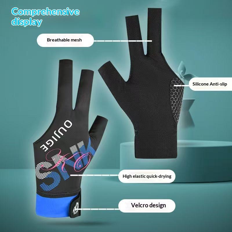 Open Finger Billiard Gloves Breathable Polyester Snooker Pool Glove Anti-Slip Adjustable Billiard Training Cue Glove