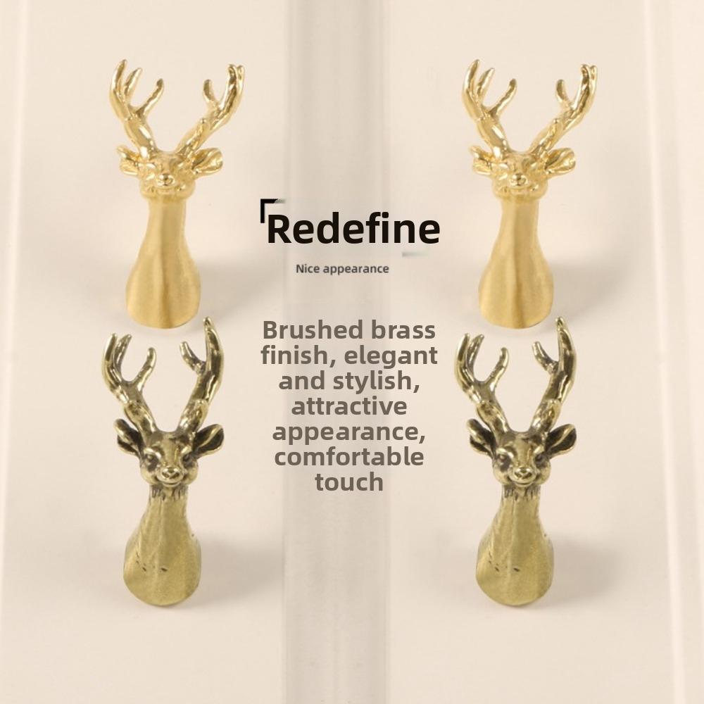 Single Hole Solid Deer Head Drawer Handle Retro Wardrobe Door Handle with Screws  Wardrobe