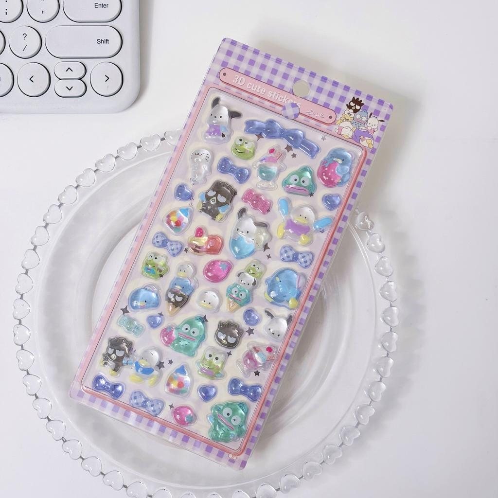 3D   Kuromi Cinnamoroll Stickers Cute Anime Transparent Jelly Crystal Decorative Sticker Note Phone Case DIY Toy
