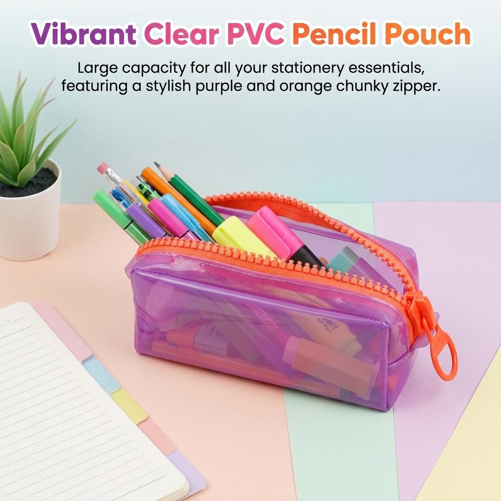 PVC Transparent Pencil Case For Girls Large Capacity Waterproof Stationery Organizer