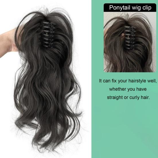 Women Curly Ponytail Extension Hairpiece with Claw Clip Fluffy Natural High Temperature Fiber Messy High Ponytail Long Wavy Wig Synthetic Hair