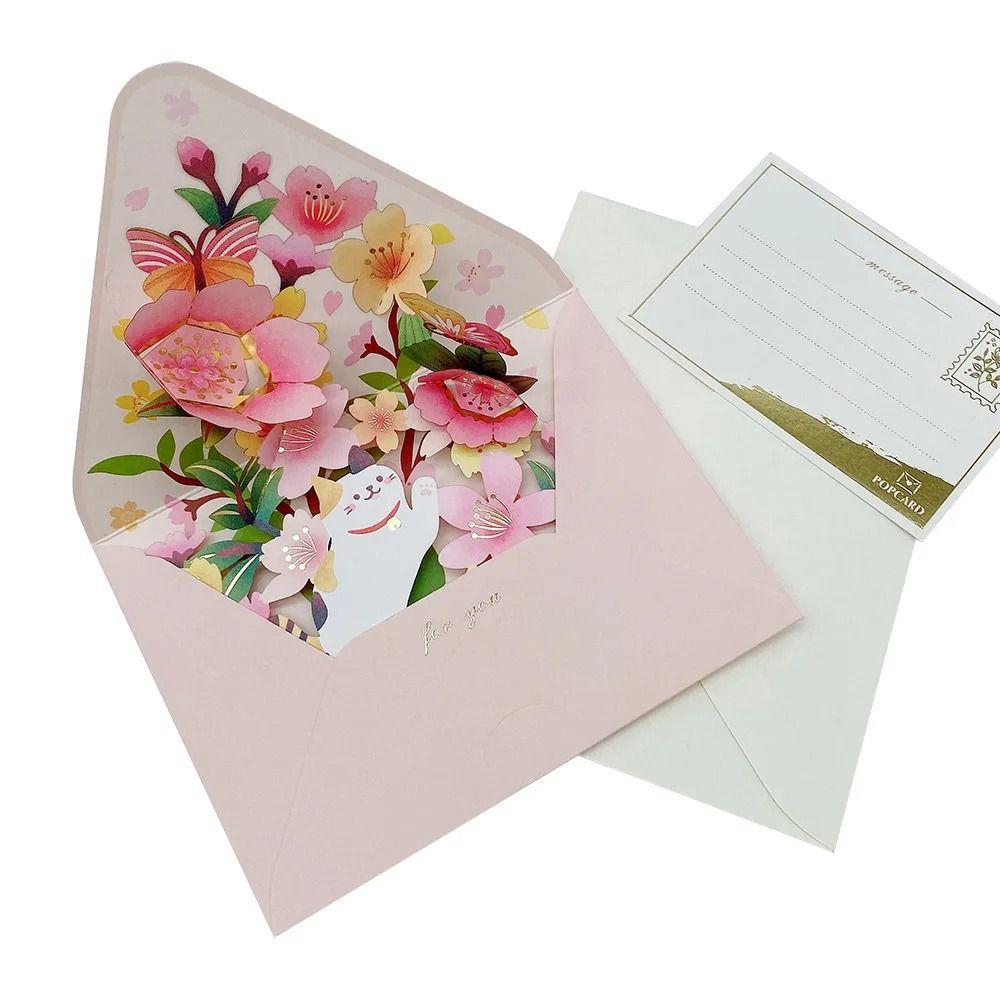 Romantic Flower Birthday Christmas Card with Envelope Flowers Postcard Wedding Party Invitation
