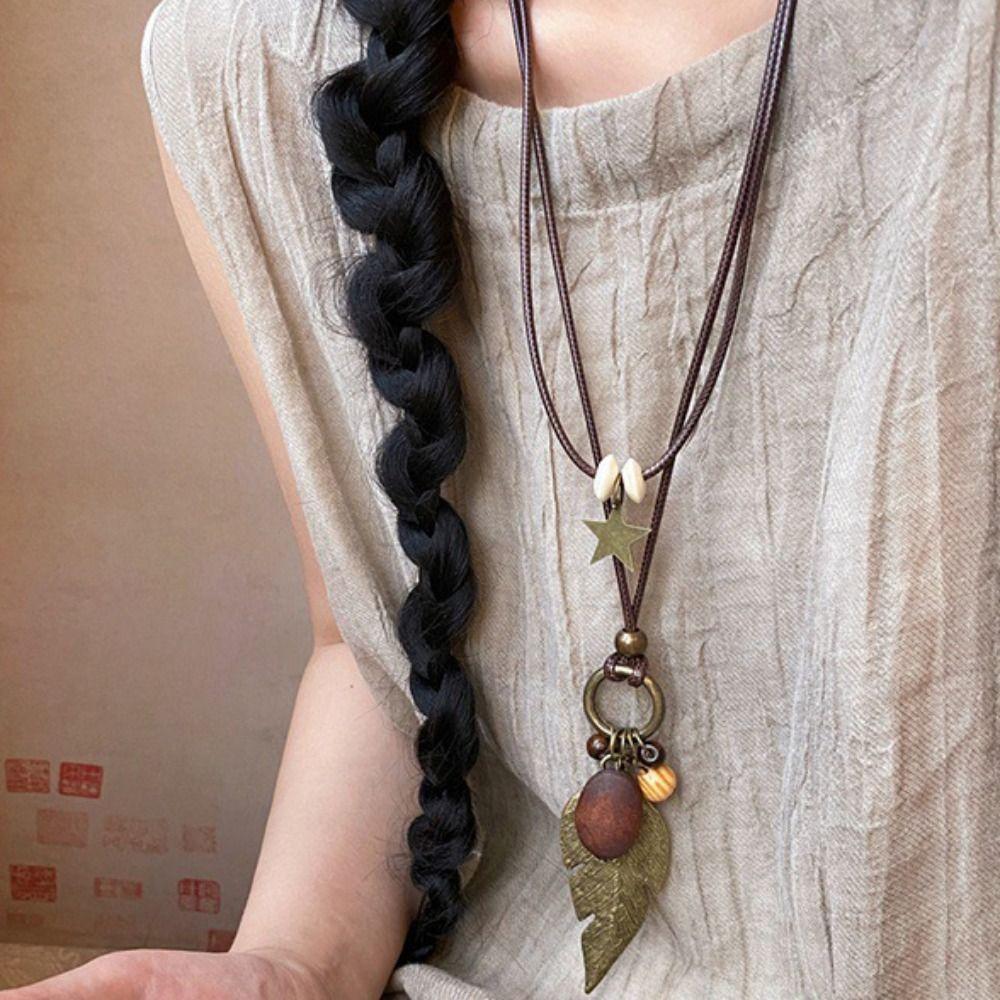 Geometric Bohemian Style Choker Wood Long Sweater Chain Ethnic Style Necklace Jewelry Accessories