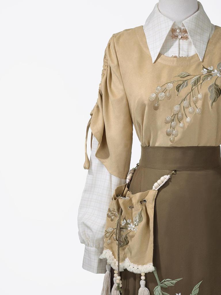 И Мэн Гэ Ханфу Женский Желтый Комплект Верхней Одежды и Юбки, Новый Китайский Стиль 9684