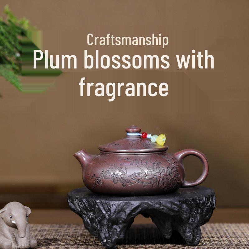 Handmade Yixing Zisha Teapot by Famous Artist - Original Ore Bronze Mud with Plum Shadow Design, Perfect for Kung Fu Tea Sets