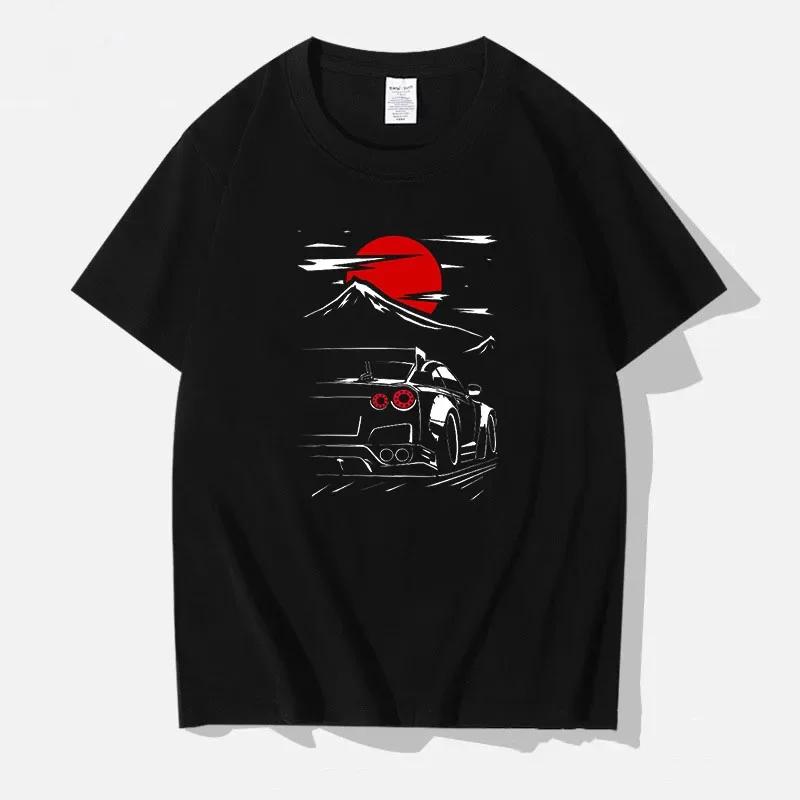 Японский стиль Машина Смешные футболки Мужские Спин-принт уличная одежда Оригинальный дизайн Большие топы футболки Свободные дышащие футболки