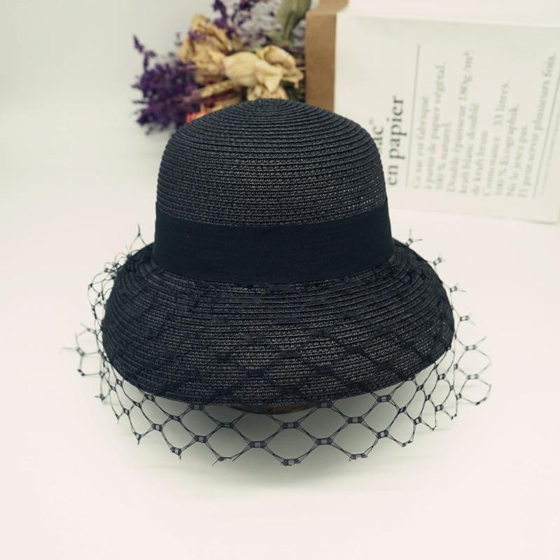 Французская Элегантная Ретро Сетка Черная Шляпа-Колокол Женская Летняя Солнцезащитная Солнцезащитная Пляжная Белая Шляпа-Рыбак Соломенная Шляпа