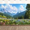 2D Фотофон-баннер «Весенняя горная долина» с разноцветными цветами и сосновым лесом