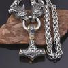 Retro Nordic Rune Hammer & Wolf Head Men's Punk Necklace