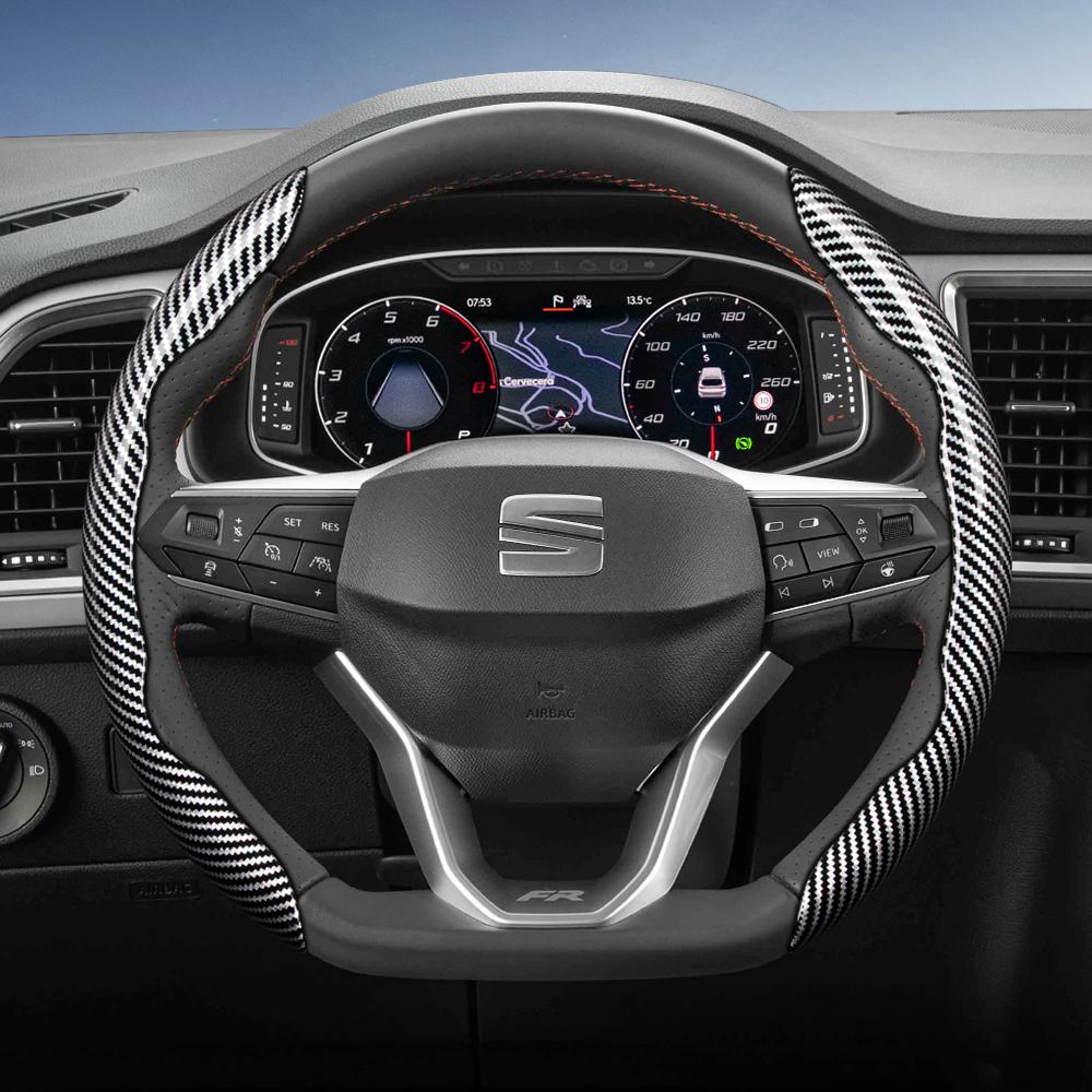 zkfan8 Suitable for Seat Carbon Fiber Texture Steering Wheel Cover with Segmented Quick-Release Design, Durable, for Models Such as Ibiza, Arona, Leon