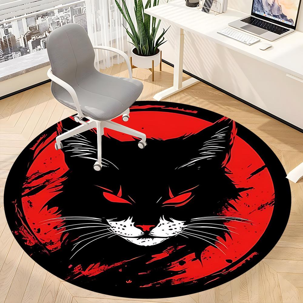 1pcBlack Cat Moon Office Round Area Rug, Indoor Mat Suitable ForOffice, Under Office Chairs Bedroom Living Room Home Decor, Room Deco 046