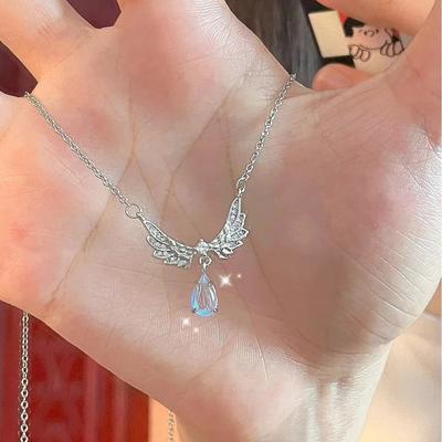 Ожерелье Moonstone Angel Wings Drop Love для женщин, легкое, роскошное, нишевое, модное