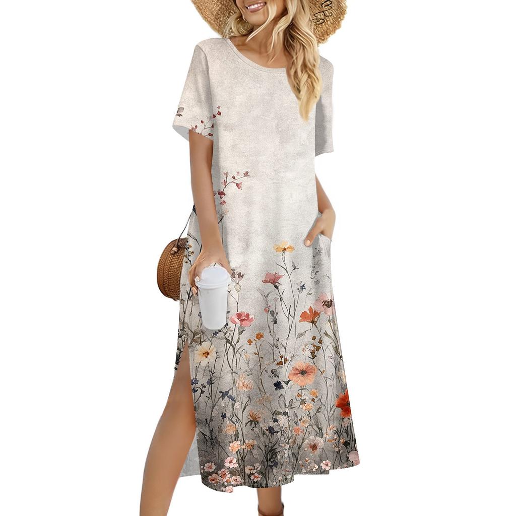 Женское модное летнее платье с цветочным принтом в стиле ретро, повседневное пляжное платье, облегающее платье для отпуска