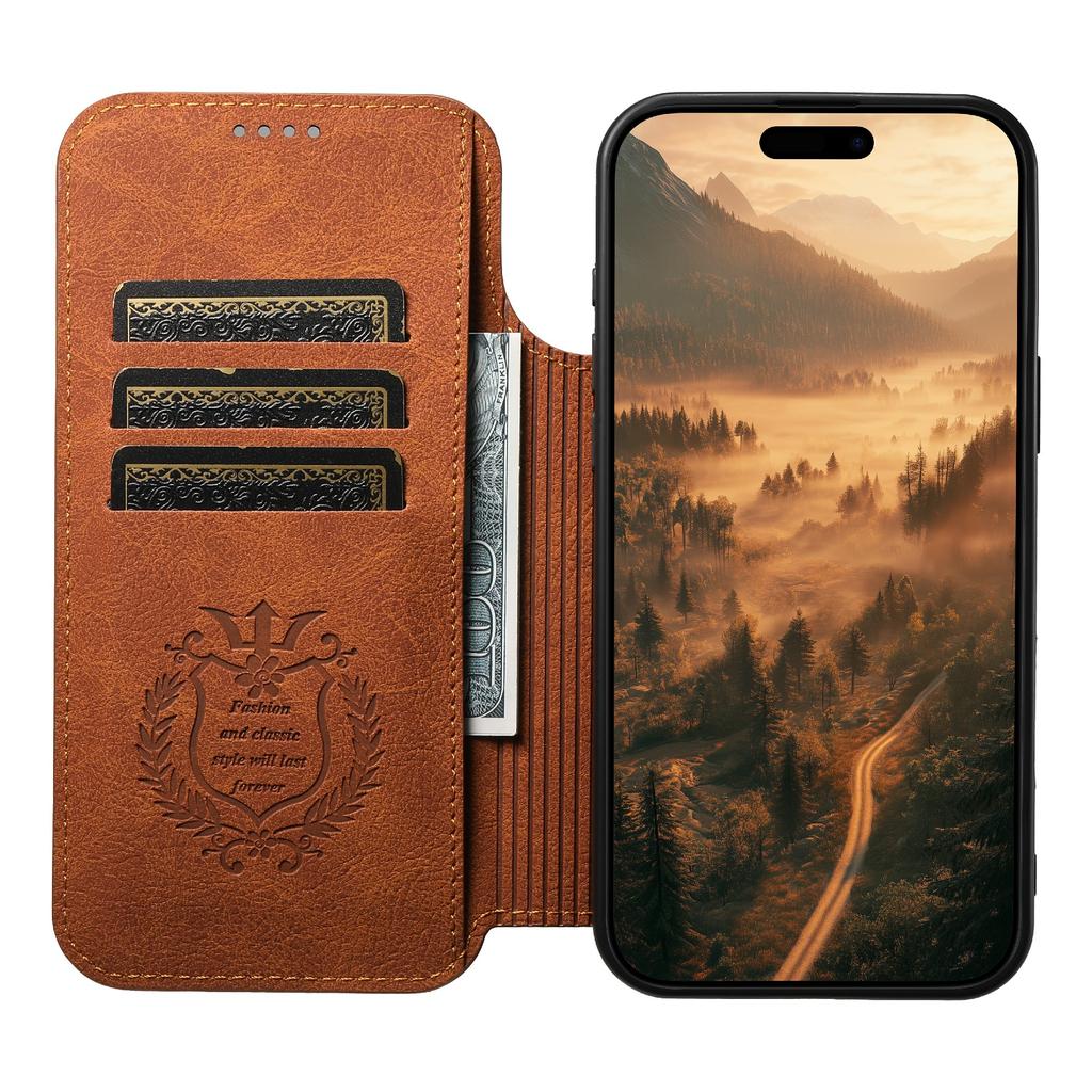 SUTENI J06 For iPhone 17 Pro Max Case Litchi Texture Leather Wallet Phone Shell Compatible with MagSafe