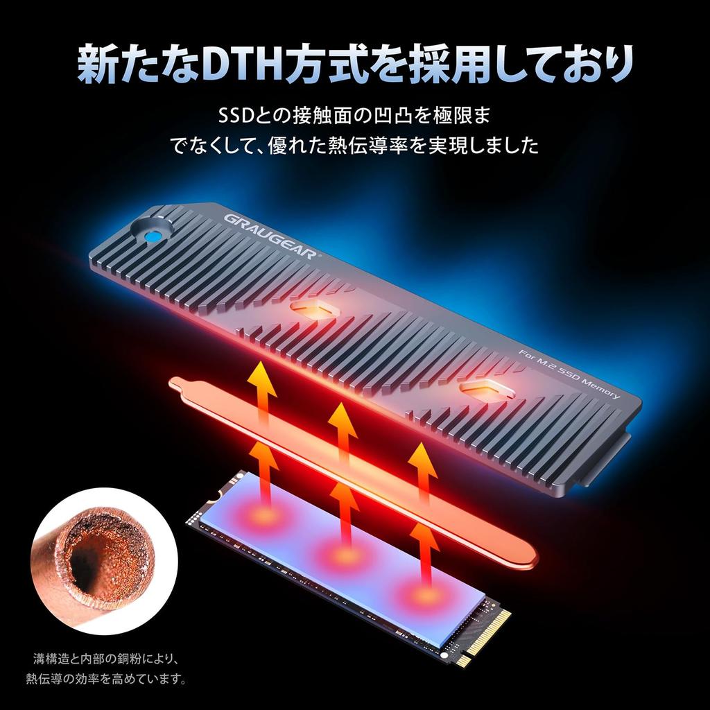 Радиатор для SSD GRAUGEAR со встроенными медными тепловыми трубками и алюминиевым теплоотводом, совместимый с PS5 Pro и PS5 Slim, для апгрейдов NVMe SSD Pro и