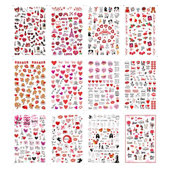 12Pcs/Set Nail Sticker Non-Fading Self-Adhesive Excellent Saturation Valentine DIY Design Decals Manicure Sticker for Manicure