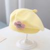 2020Flower Baby Beret Hat Winter Warm Knitted Beanie Cap for Infant Girls Korean Toddler Princess Artist Solid Color Painter Caps