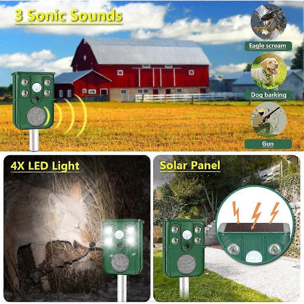 Ultrasonic Cat Repeller, Solar Battery Powered Fox Deterrent Repeller, Rechargeable Outdoor Waterproof Dog Repeller with Motion Sensor for Garden