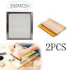 2Pcs/Set Screen Printing Kit 300M Silkscreen Mesh Aluminum Frame + Squeegee Blade With Wood Handle Set Diy Rubber Scraper Tools