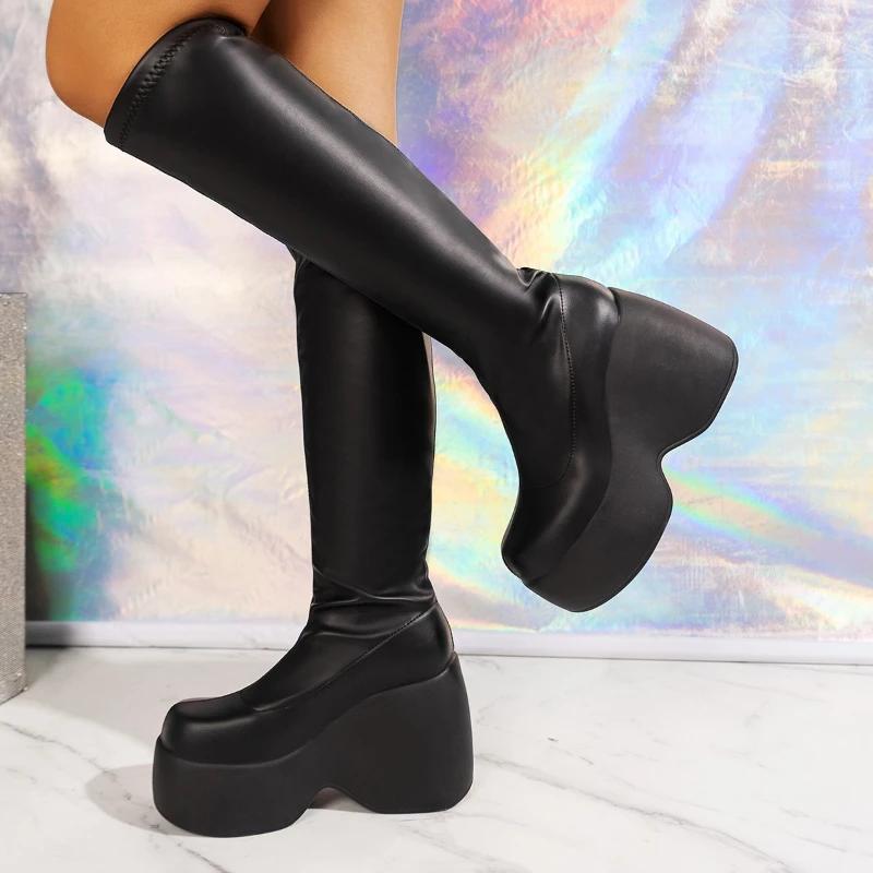 Fashion Shoes for Women 2024 New Platform Women's Boots Knee High Fashion Punk Boots High Heel Trendy Party  Women Shoes