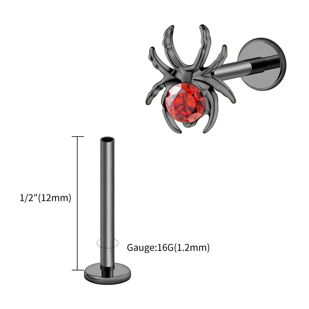 Right Grand ASTM F136 Titanium 16G CZ Spider Cartilage Earring Animal Spider Helix Tragus Lobe Stud Halloween Piercing Jewelry