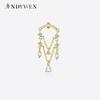 925 Sterling Silver Gold Chain Zircon Drop Stud Earring Line Crystal Luxury Clips Fine Jewelry Wedding Gift