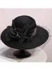 Veil Black Women Winter Fedora 100% Australian Wool Cloche Hats Female Wide Brim Felt Hat Ladies Bowknot For Church Caps 56-58cm