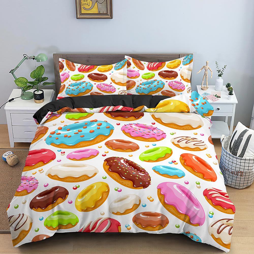 Colorful Donut Print King Queen Full Size Bedding Set Duvet Cover Set Quilt Set For Adults Kids Teens Polyester Bedding Bedroom