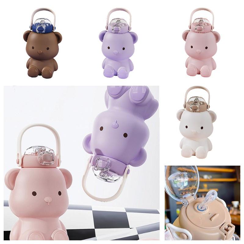 Милая бутылка для воды в виде медведя со ремешком и ручкой, большая емкость, откидная крышка, идеально подходит для девочек и студентов