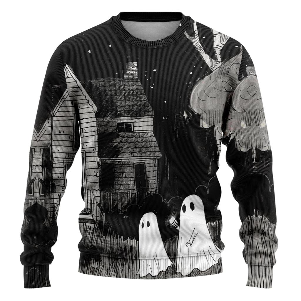 Men's Halloween Sweatshirt 3D Ghost Printed Pullover Hoodie Men Women Set Harajuku Fashion Skull Ugly Christmas Sweater Cat Tops