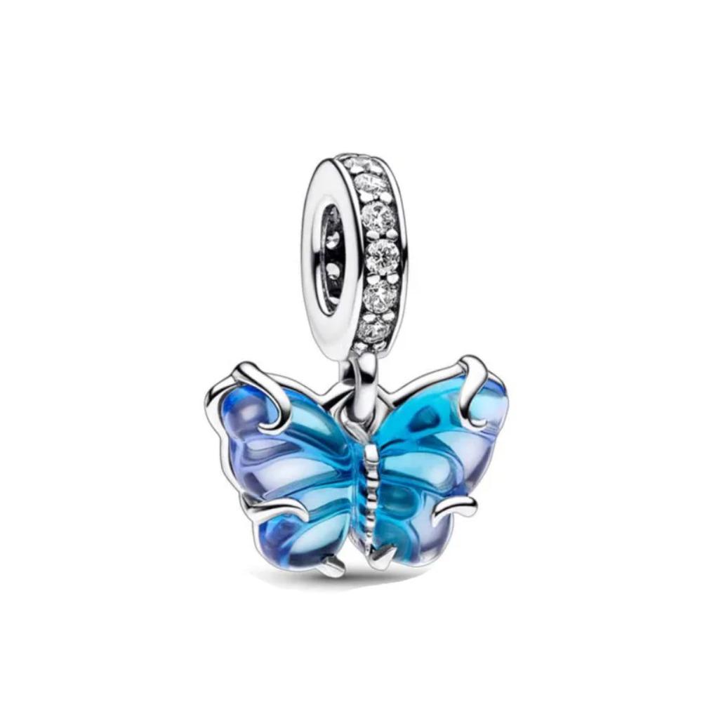 925 Silver Plated Blue Butterfly Charm Bead for DIY Jewelry Making Fit Bracelet Women Fashion Pendant