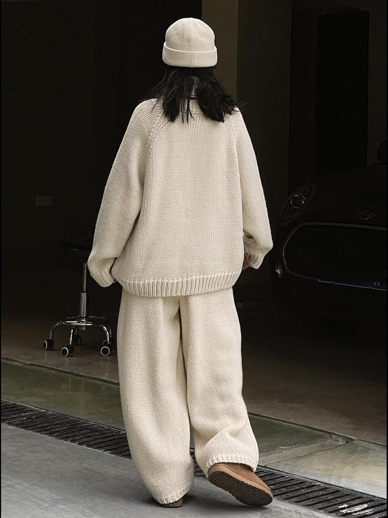 Женские повседневные брюки из плотной шерстяной трикотажной ткани - зимние в японском ретро-стиле, свободный силуэт, утягивающие, теплые.