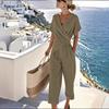 Summer Womens Pure Color Irregular Short Sleeve Suit With Pleated Pants For Casual Wear