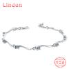 Lindon Women Zircon 925 Sterling Silver Jewelry Geometric Bead Chain Link Bracelet Fashion Fine Wedding Gift for Girlfriend