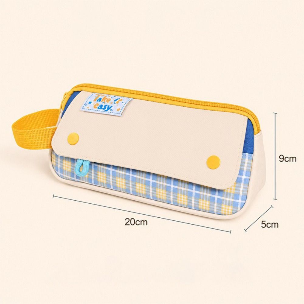 Simple Plaid Style Pencil Case Large Capacity Stationery Organizer Handheld Pen Bag Gifts