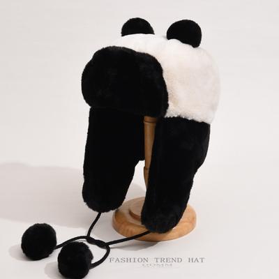 Valley Ailing Same Panda Thunderbolt Hat Женская зимняя Милая Черно-Белая Плюшевая Теплая Защитная Шапка для Ушей Лыжная Шапка Для Велоспорта