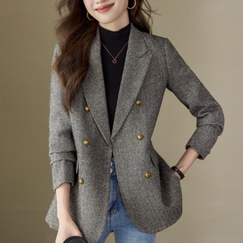 Gray Woolen Suit Jacket Women's Autumn and Winter Casual Temperament High-end Wool Small Suit