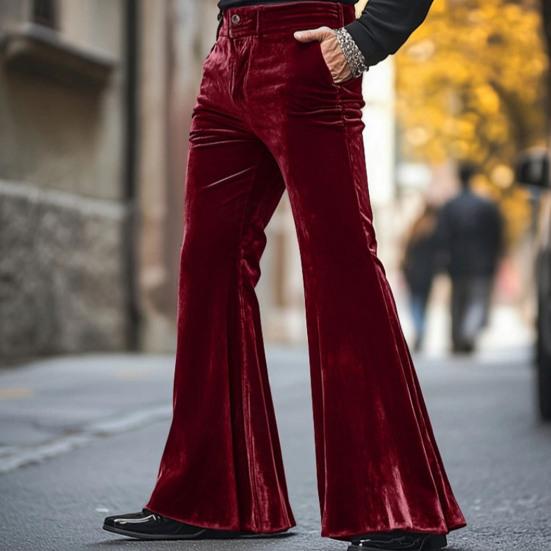 Мужские расклешенные бархатные брюки в стиле ретро 70-х годов, наряд в стиле диско, повседневные свободные брюки-клеш для вечеринок в офисе и на улице
