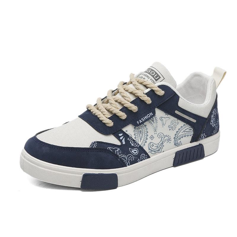 Мужская обувь. Новинка 2024 года. Туфли с цветком кешью. Весенние парусиновые спортивные туфли.