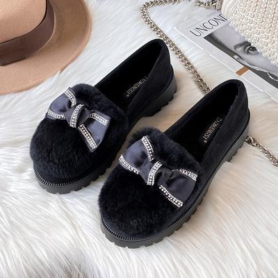 T56 Чжурчжэнь Кроличий Мех Плюшевые Теплые Хлопковые Ботинки Женские Большого Размера Толстая Подошва Однопедальные Пушистые Ботинки