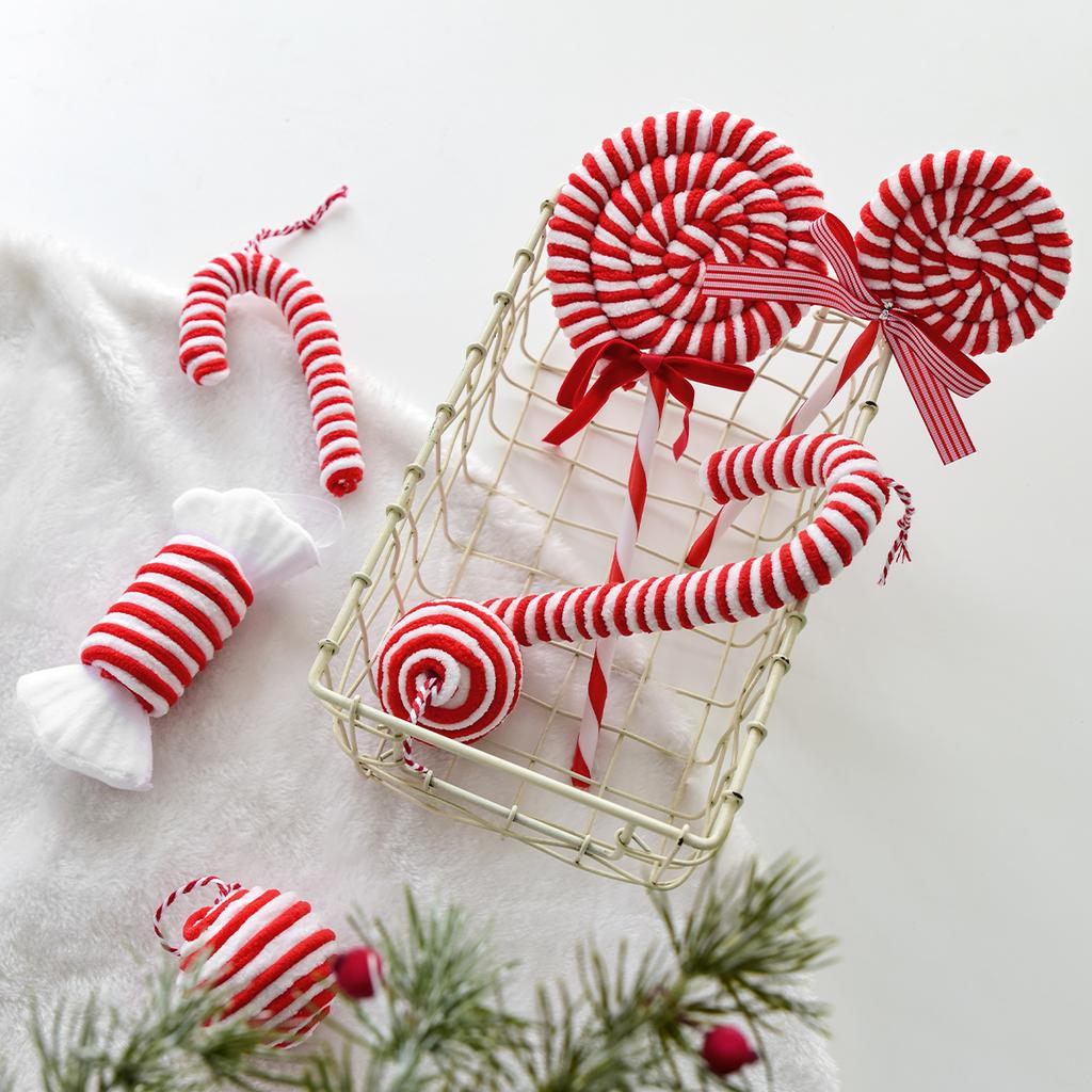Christmas Red and White Plush Decorations Christmas Balls Walking Sticks Candy Christmas Tree Hangings Christmas INS Ornaments