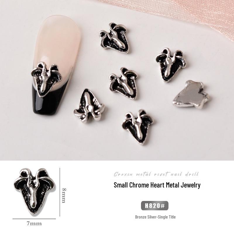 Chrome Heart Cross & Diamond Nail Art Jewelry - Retro Punk Style Accessories