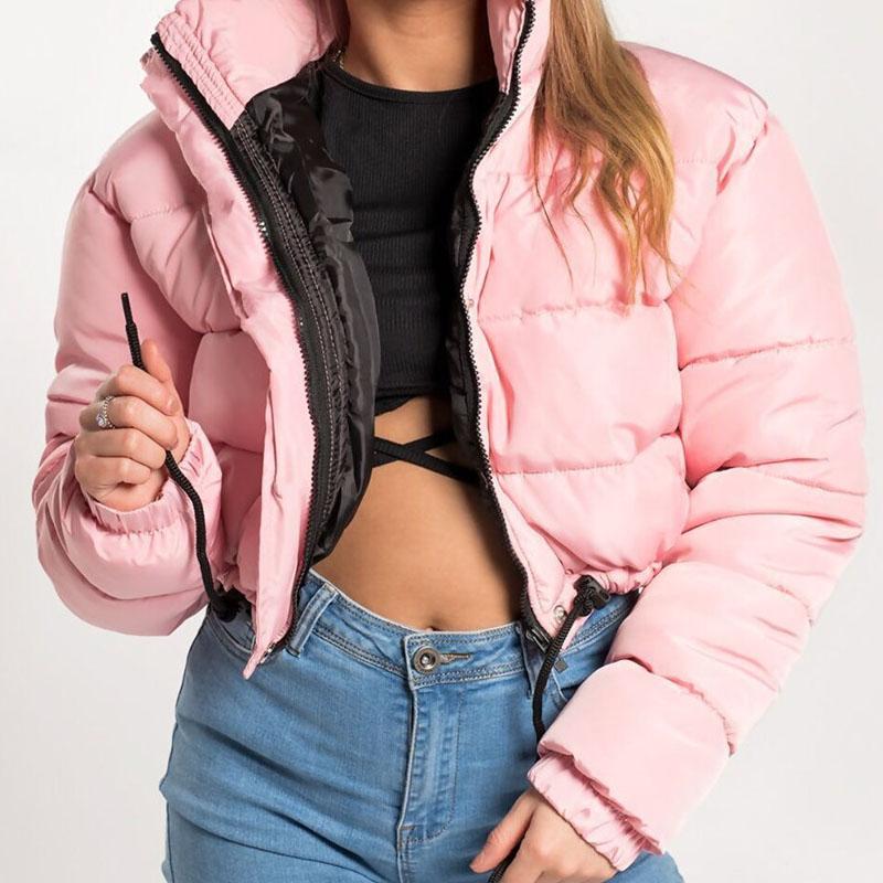 Зимние теплые куртки с воротником-стойкой и длинными рукавами на молнии, короткие хлопковые стеганые куртки