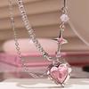 Сладкая Розовая Любовь Смола Циркон Звезда Металлическая Цепочка Кулон Сердце Ожерелье Для Женщин Чокер Вечеринка Ювелирные Изделия