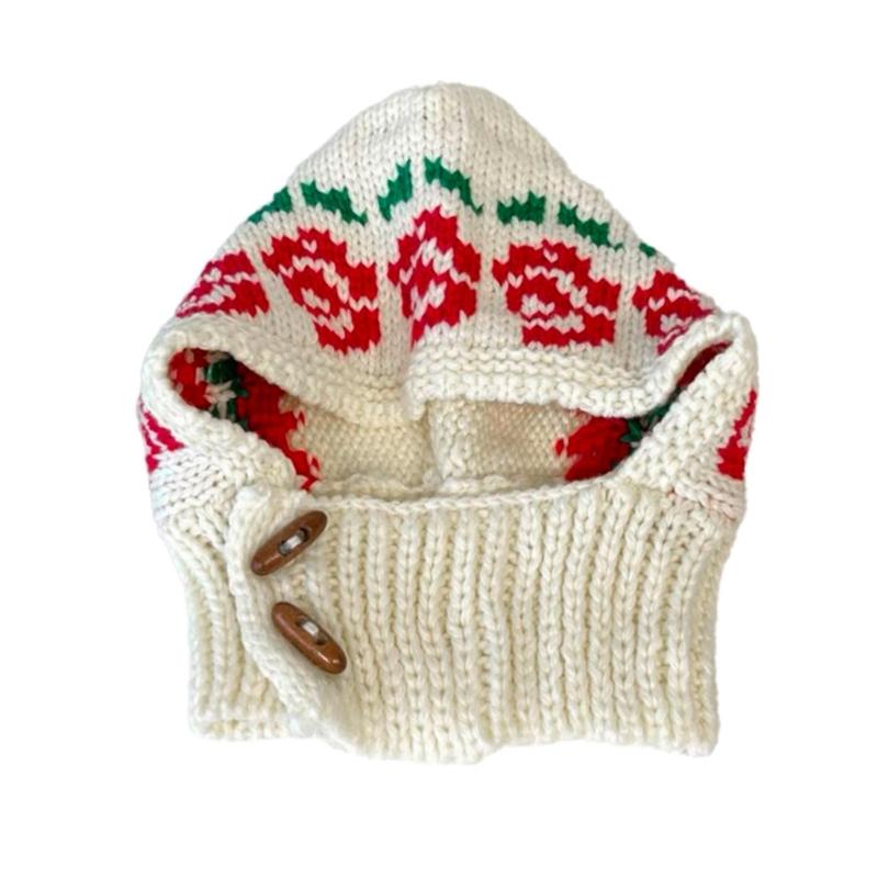 Handcrochet Flower Beanies Hat for Women Winter Soft Warm Balaclava Hat Shopping Scarf Caps Outdoor Windproof Neckwrap Hat