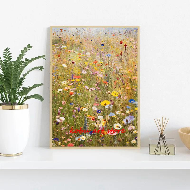 Поле цветов Цветочный Природный Пейзаж Холст Живопись Постеры и Принты Настенное Искусство Картина для Гостиной Домашний Декор Cuadros