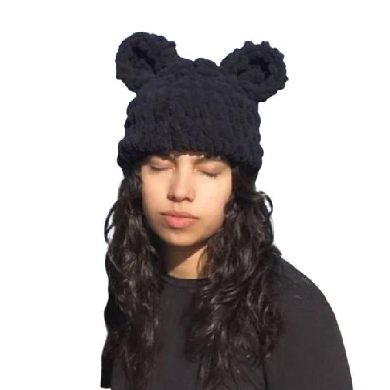 Trendy Oversized Cat Ear Knitted Cap For Adults Soft And Warm Handmade Winter Hat